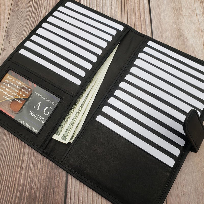 ag wallets محافظ جلدية أصلية للرجال طويلة الهوية 19 بطاقة ائتمان مع حماية RFID (أسود مع إغلاق بالضغط) - Image 4