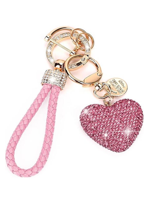 Car Keychain for Women with Rhinestone Heart Shape Bling Girl Cute Keychain for,Personalized Gift, Pink