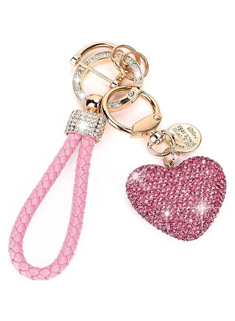 NNEWVANTE Car Keychain for Women with Rhinestone Heart Shape Bling Girl Cute Keychain for,Personalized Gift, Pink - Image 1