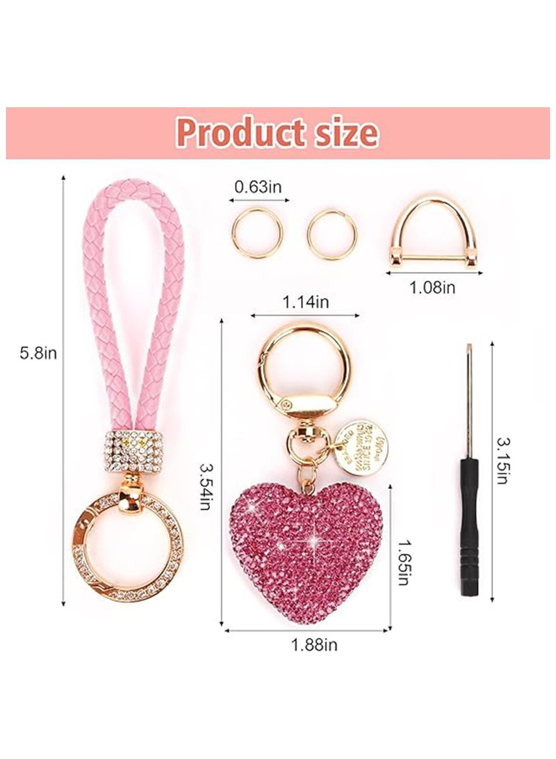 NNEWVANTE Car Keychain for Women with Rhinestone Heart Shape Bling Girl Cute Keychain for,Personalized Gift, Pink - Image 4