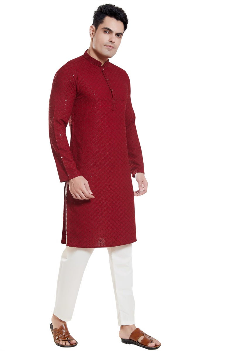 DIVISIVE Men's Sequince Embroidered Cotton Blend Only Slim Fit Kurta (DKRT131_XL_Maroon) - Image 4