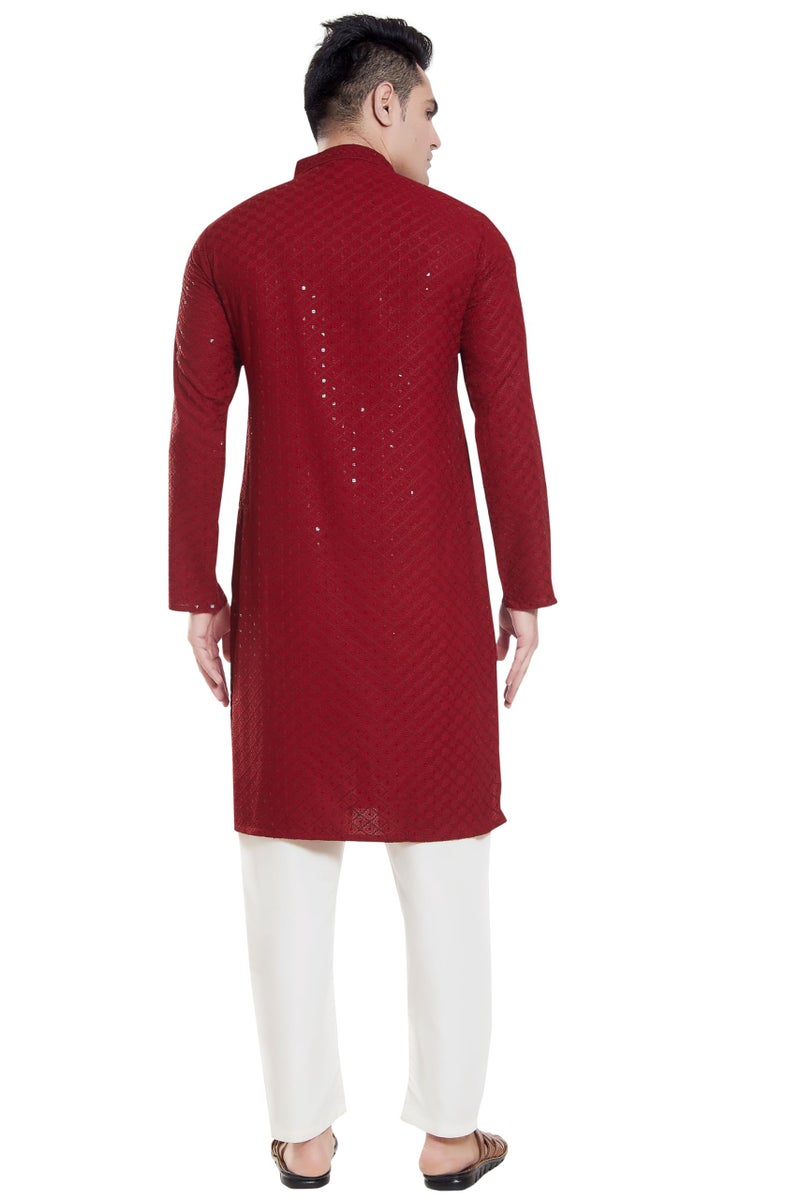 DIVISIVE Men's Sequince Embroidered Cotton Blend Only Slim Fit Kurta (DKRT131_XL_Maroon) - Image 5