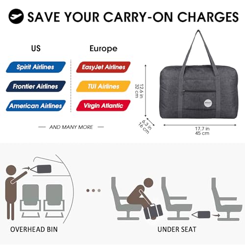 WANDF For Spirit Airlines Personal Item Bag 18x14x8 Travel Duffel Bag Underseat Foldable Carryon Luggage for WomenFDenim GreyPurple - Image 3