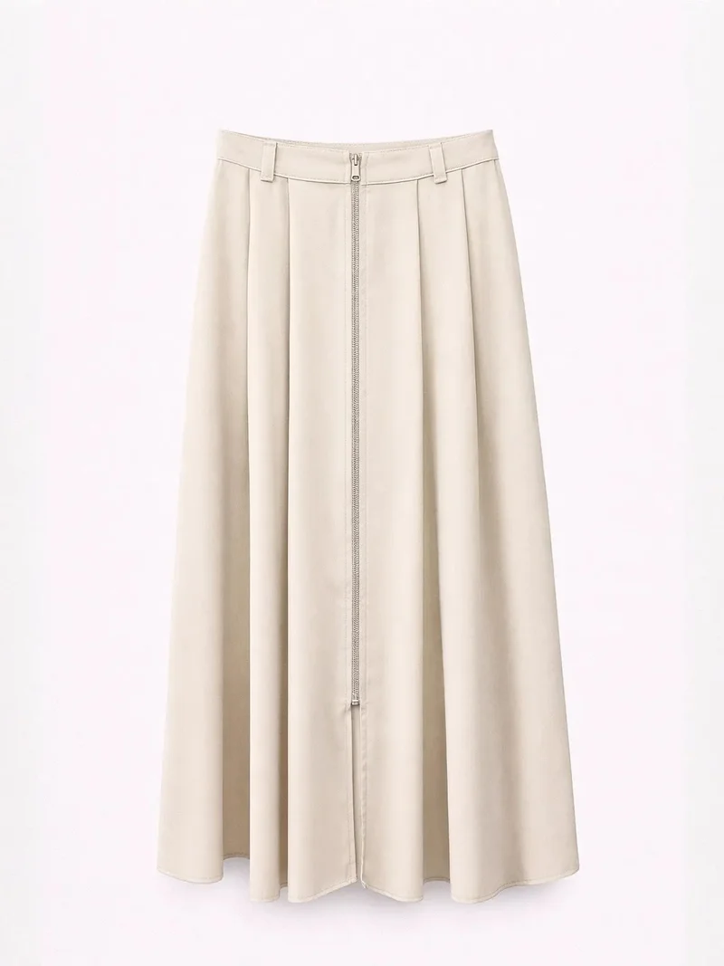 ميكسراي MIXRAY High Waist A-Line Midi Skirt with Zipper