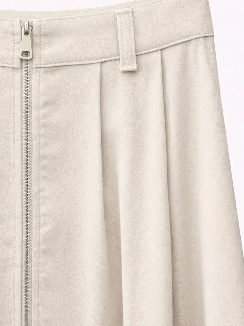 ميكسراي MIXRAY High Waist A-Line Midi Skirt with Zipper