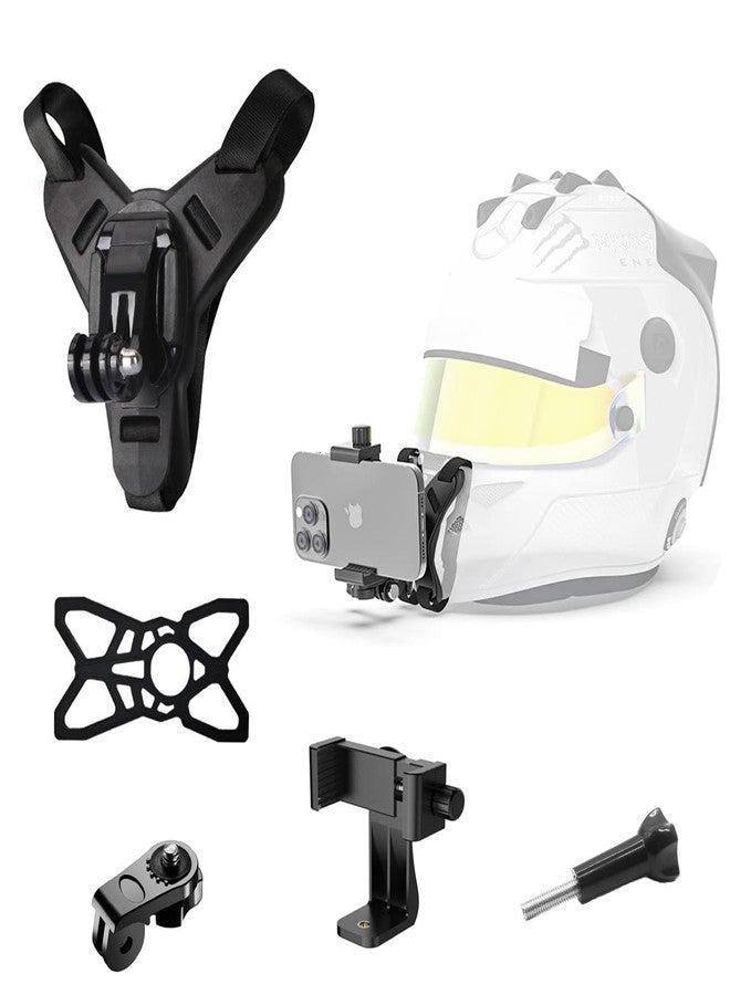 STHIRA® Helmet Mount for Mobile & Camera Rotatable Action Camera Mount Helmet Chin Strap Set with Quick-Release, Non-Slip Grip for Go-Pro Hero 12/11/10/9 Includes J-Hook, Adapter, Screw, Phone Holder - Image 1
