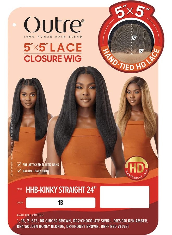 Outre - 5X5 Lace Closure Wig - Human Hair Blend - Kinky Straight 24" (DR4/HONEY BROWN) - Image 2