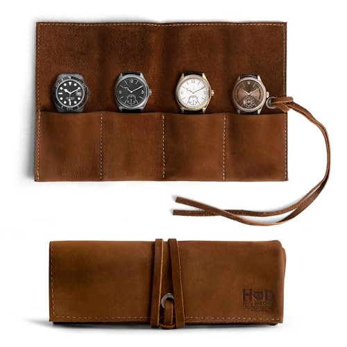 Hide & Drink, Leather Watch Roll Organizer Handmade from Full Grain Leather, Holds Up to 4 Watches, Easy Carry On Watchlover Storage (Swayze Suede) - Image 1