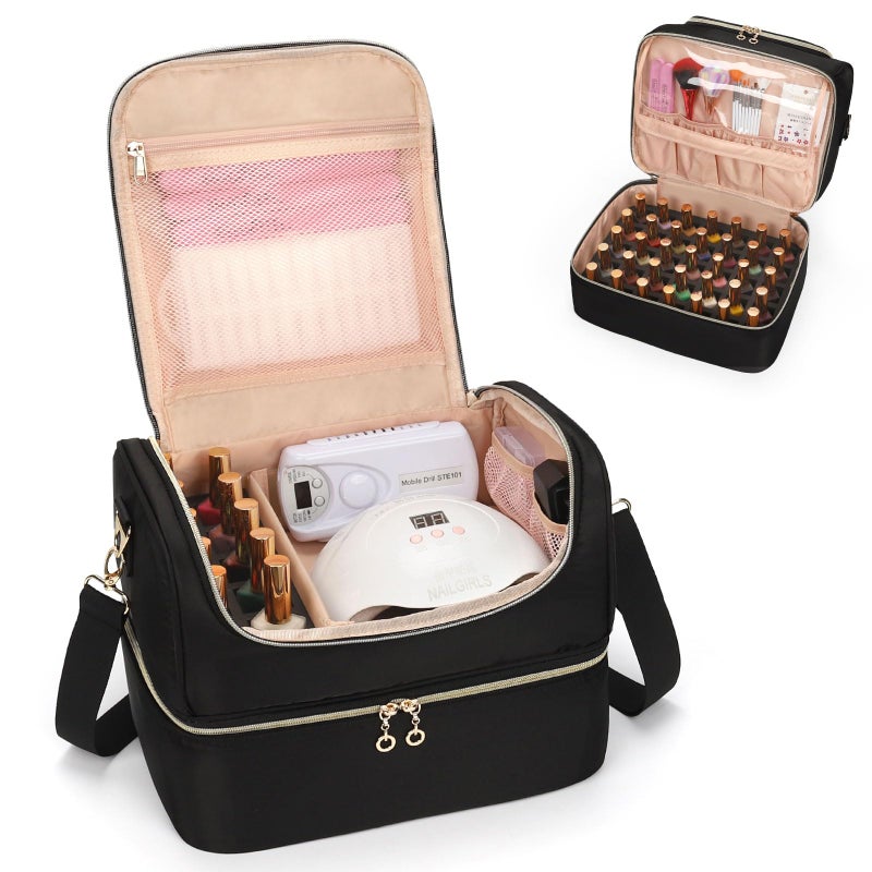 CUBETASTIC Nail Polish Organizer, Portable Nail Polish Storage Case Holds 45 Bottles Nail Polish & Nail Lamp, Travel Nail Supplies Organizer for Nail Tech Kit & Manicure Tools - Image 1