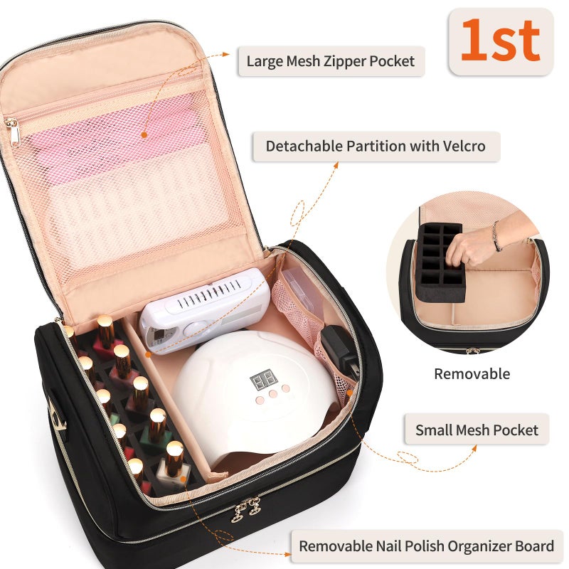 CUBETASTIC Nail Polish Organizer, Portable Nail Polish Storage Case Holds 45 Bottles Nail Polish & Nail Lamp, Travel Nail Supplies Organizer for Nail Tech Kit & Manicure Tools - Image 3