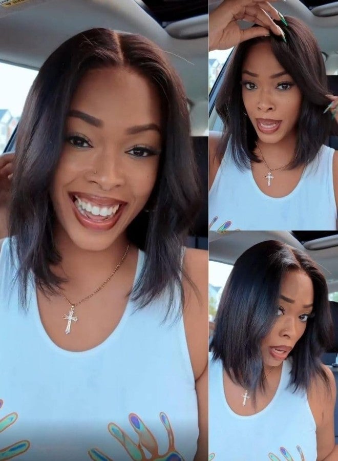Nadula Yaki Straight Bob Drawstring Wig Human Hair Glueless Pre Cut 7x5 HD Bye Bye Knots Lace Front Wig Pre Plucked Invisible Knots Ready to Wear Short Light Yaki Bob Wigs 150% Density 12inch - Image 1