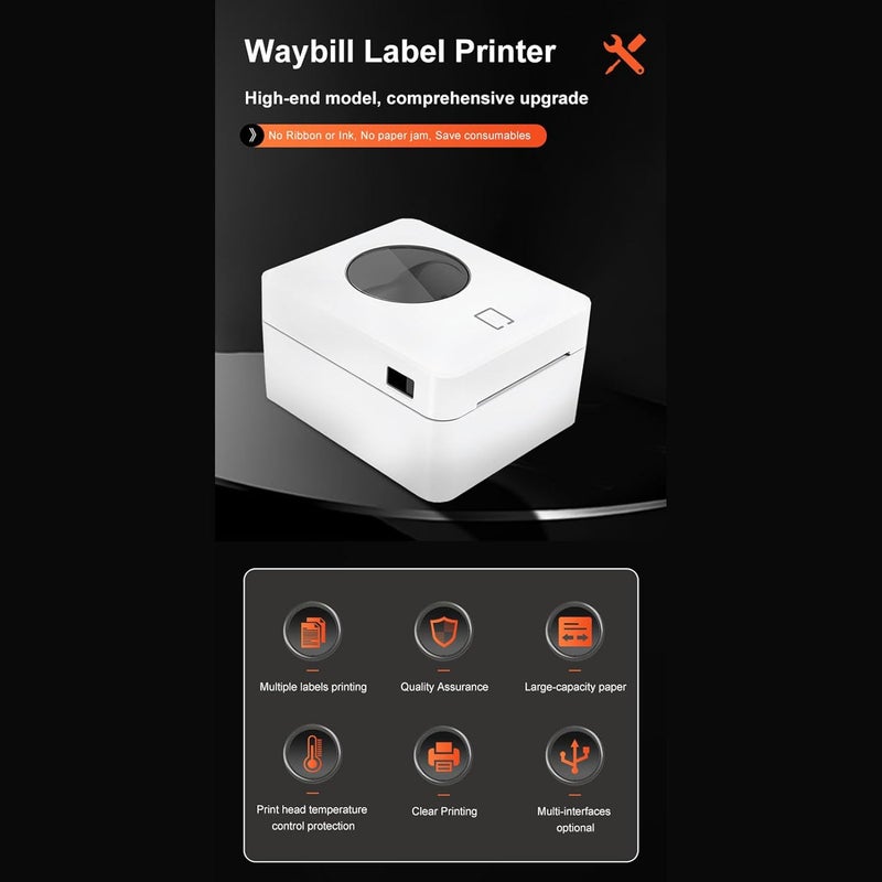Yunseity Thermal Label Printer, 203DPI High Speed Batch Printing Large Capacity Thermal Paper Label Printer for Logistics (US Plug) - Image 3
