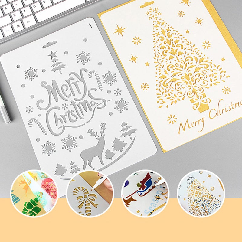 12pcs Drawing Stencils Christmas Painting Template Trees Deer Floral Pattern Multi-functional for DIY Craft Projects Journal Notebook Diary Scrapbooking Card Decoration Wood Burner Pen Tool - Image 5