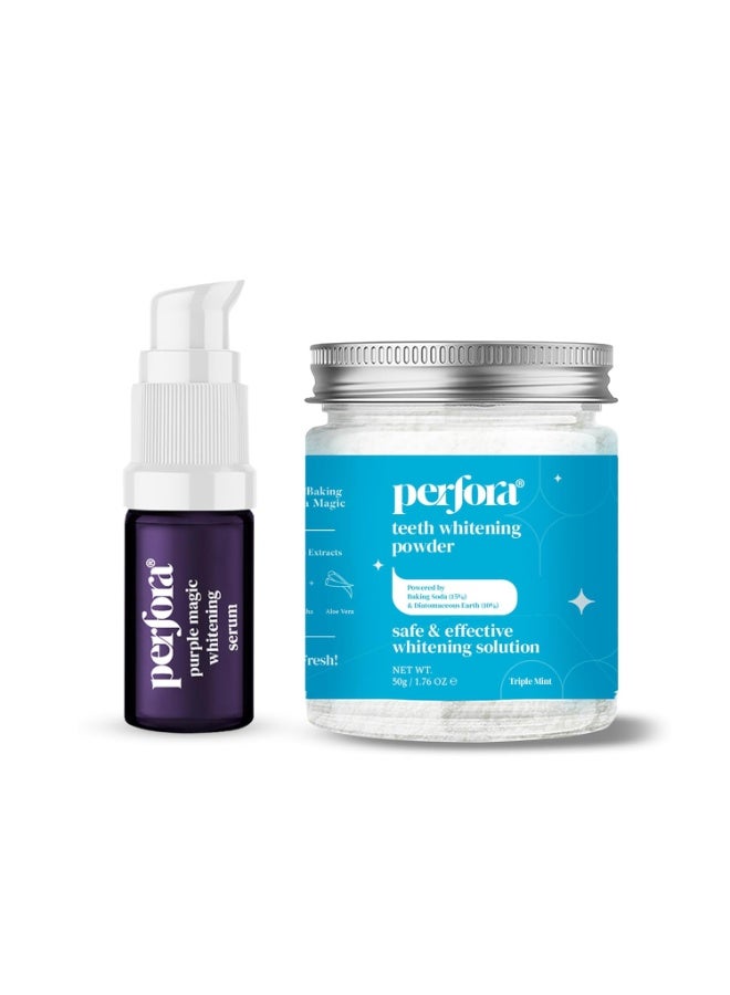 Perfora Radiant Smile Combo - Mini | Purple Magic Whitening Serum - 10ml & Teeth Whitening Powder - 50g | Enamel Safe Oral Care & Effective Teeth Whitener Solution - Image 1