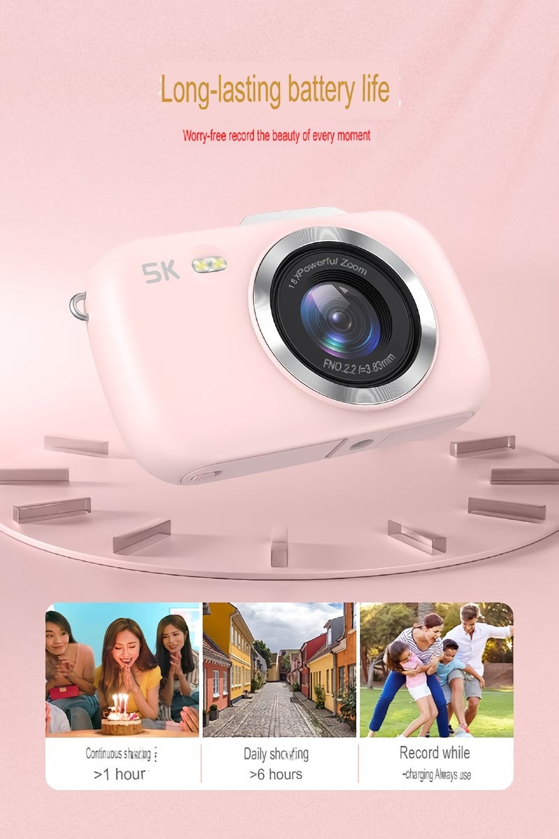 Digital Camera, Multifunctional Video Recording Camera, Autofocus Durable Mini Camera, Compact Portable Vlogging Camera For Photography And Videography, (1pc, Pink) - Image 3