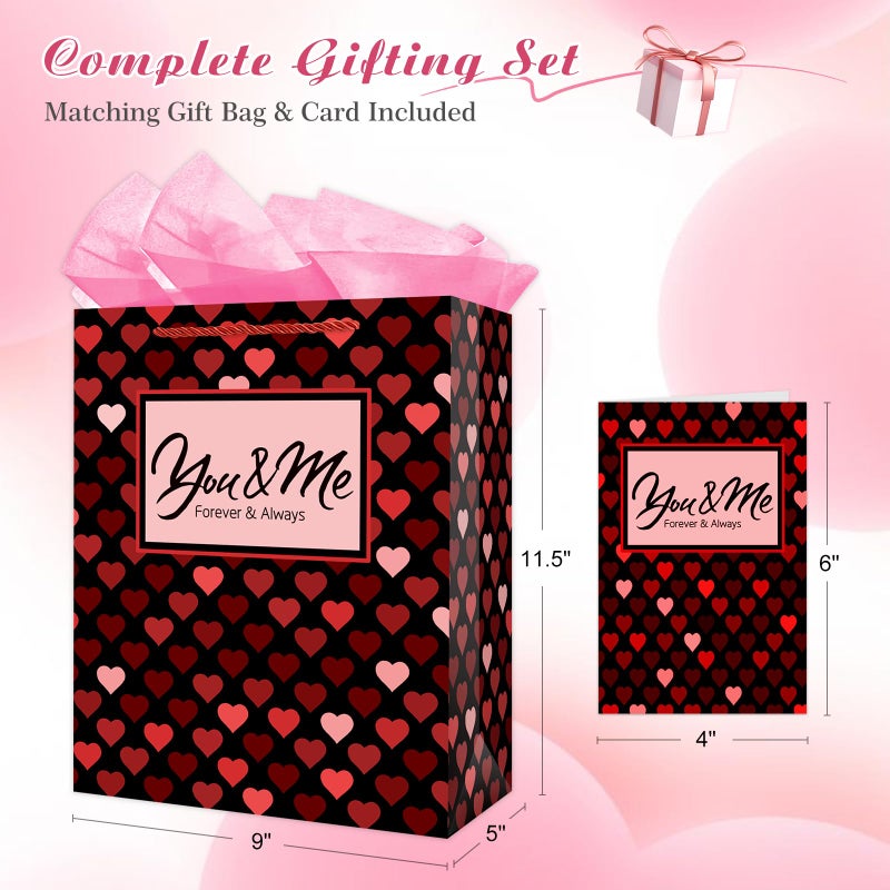FaCraft You and Me Valentines Gift Bag with Handles Heart Gifts Bags Large Valentines Day Gift Bags with Wrapping Tissue Paper for Her Him Men Girlfriend Boyfriend Anniversary Wedding Bridal Showers - Image 5