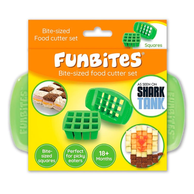 FUNBITES Sandwich Cutter for Kids Lunch, Mini Cookie Cutters, Bento Box Accessories, Cuts Food into Bite-Size Shapes for Toddler Lunch, Great for picky eaters - Green Squares 1pk - Image 1