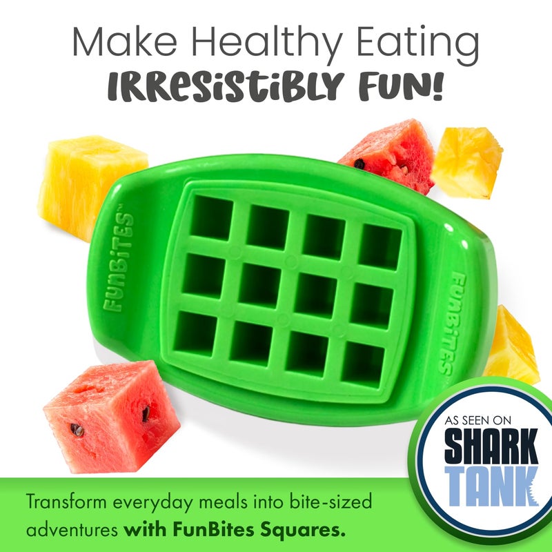 FUNBITES Sandwich Cutter for Kids Lunch, Mini Cookie Cutters, Bento Box Accessories, Cuts Food into Bite-Size Shapes for Toddler Lunch, Great for picky eaters - Green Squares 1pk - Image 2