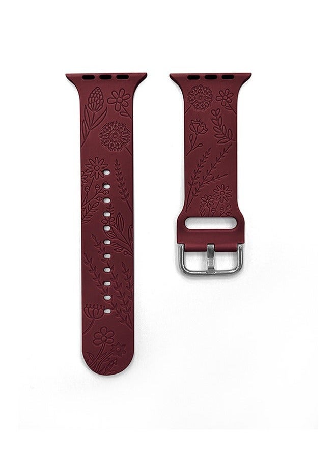 Generic - Floral Engraved Sport Bands Compatible with Apple Watch Band Soft Silicone Waterproof Strap Wristbands Compatible with iWatch Apple Watch Series 1/2/3/4/5/6/7/8/9/SE/Ulta/Ulta2(42/44/45/49mm) - Image 1