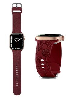 Floral Engraved Sport Bands Compatible with Apple Watch Band Soft Silicone Waterproof Strap Wristbands Compatible with iWatch Apple Watch Series 1/2/3/4/5/6/7/8/9/SE/Ulta/Ulta2(42/44/45/49mm)