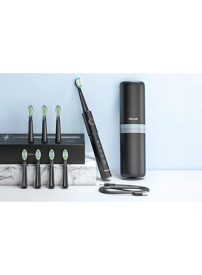 Fairywill airy E11 Black Electric Toothbrush with 8 Brush Heads – USB Rechargeable, ≤36V Operating Voltage, 260mAh Battery – Advanced Dental Care for Adults - Image 1