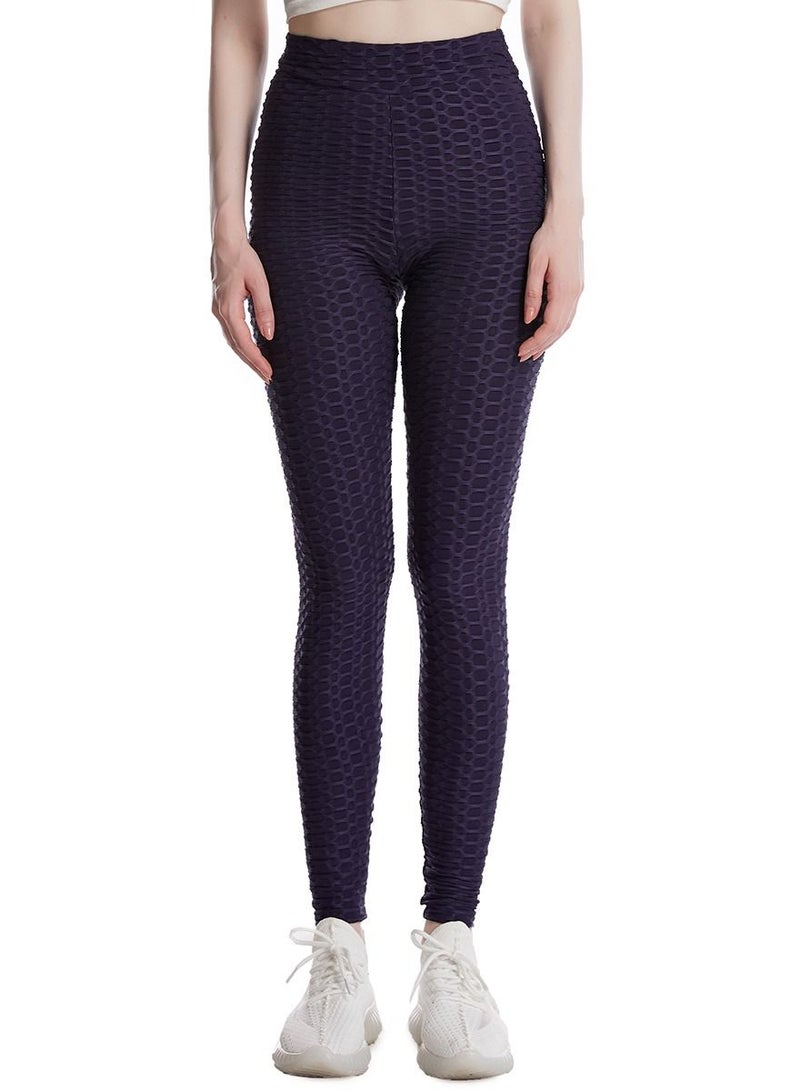 Loquat Women's Solid Color Super Strech Textured Leggings Yoga Pants Navy Blue  - Image 1