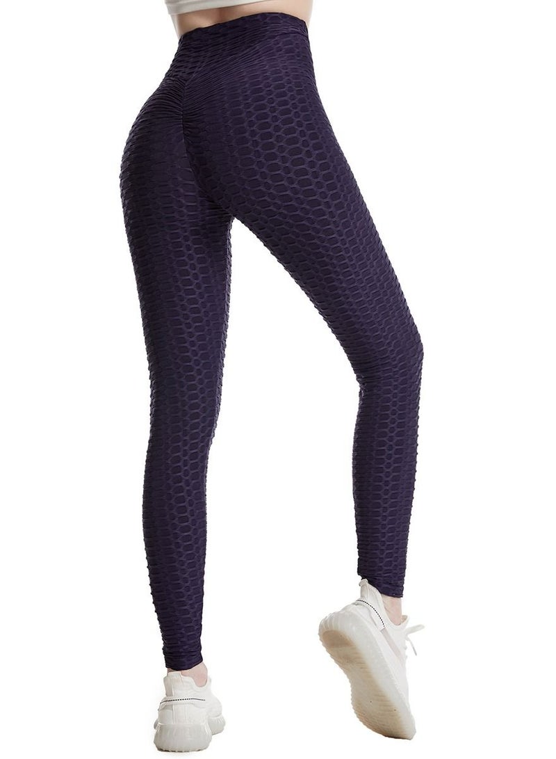 Loquat Women's Solid Color Super Strech Textured Leggings Yoga Pants Navy Blue  - Image 2