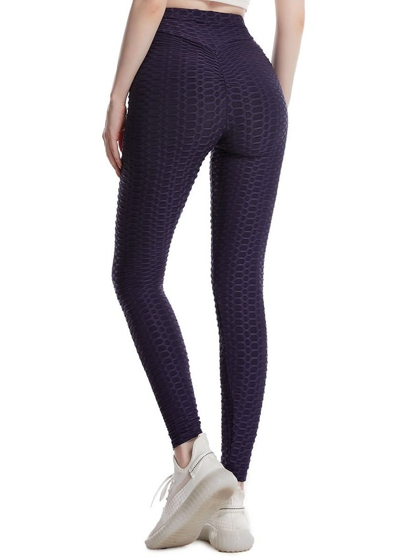 Loquat Women's Solid Color Super Strech Textured Leggings Yoga Pants Navy Blue  - Image 3