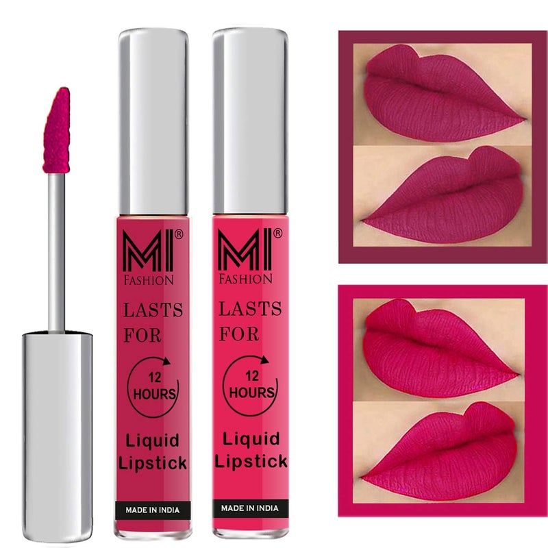 MI FASHION أحمر شفاه سائل غير لامع ناعم من MI FASHION باللون الوردي 100% مقاوم للماء يدوم طويلاً مناسب للشفاه الحساسة 35 مل عبوة من 2 - Image 1