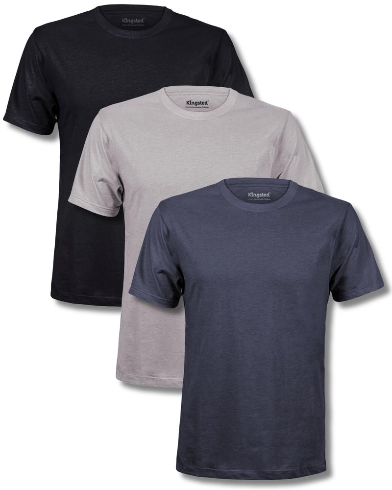 Kingsted Men's T-Shirts Pack - Royally Comfortable - Super Soft Cotton Blend - Short Sleeve Tagless Crewneck - Plain Colored Classic Tees (3 Pack, Monochrome, 2X-Large) - Image 1