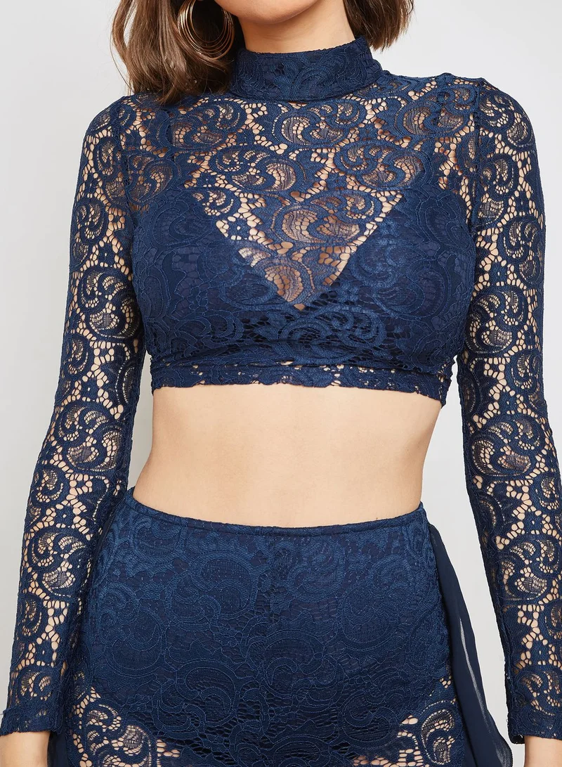Missguided High Neck Lace Top Co-ord