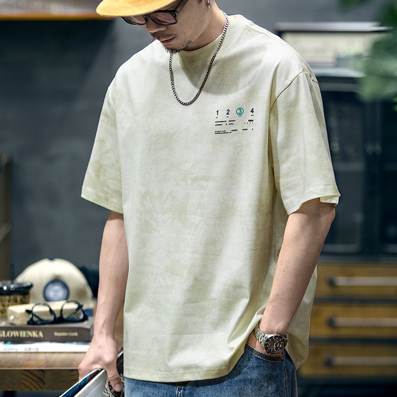 230G letter print short-sleeved t-shirt men's summer fashion brand plus size American loose half-sleeved men's embroidered T-shirt - Image 1