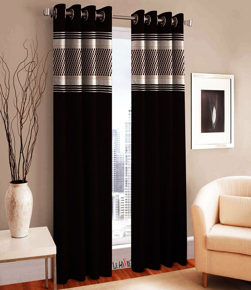 Milan Italian Volanco Reduce Sun Light Technology with Velvet Touch Abstract Curtain Set of 2, XL Door & Window- 4ft x 9ft,Z-Black