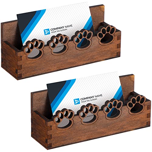 Tatuo 2 Pcs Dog Business Card Holder for Desk Wooden Business Card Stand Farmhouse Wooden Open Postcard Organizer Wood Display Stand for Office Home Desktop Tabletop OrganizerPaw - Image 1