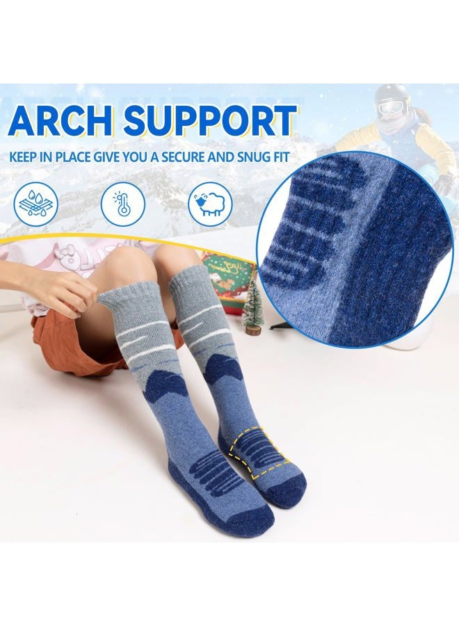 SEEYAN Kids Merino Wool Ski Socks Boys Girls Thermal Warm Boot Thick Winter 3 Pairs Cozy Socks For Skiing & Snowboarding, Purple/Blue/Brown, 8-12 Years - Image 3