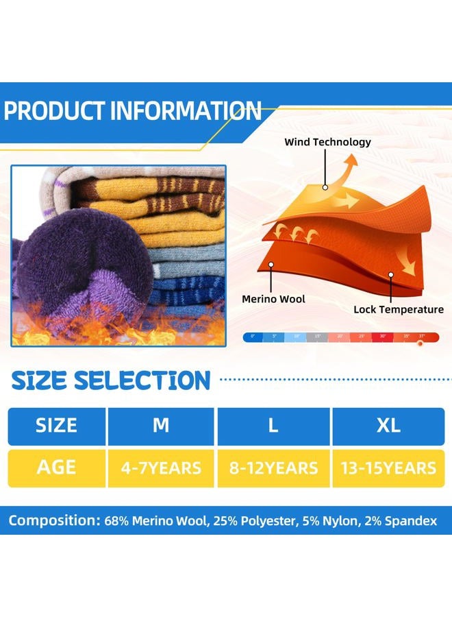 SEEYAN Kids Merino Wool Ski Socks Boys Girls Thermal Warm Boot Thick Winter 3 Pairs Cozy Socks For Skiing & Snowboarding, Purple/Blue/Brown, 8-12 Years - Image 4