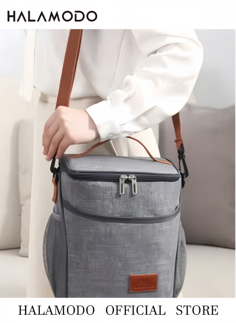 هالامودو حقيبة غداء كبيرة معزولة وصندوق غداء ناعم ومبرد مع حزام كتف قابل للإزالة وصندوق منظم حراري واسع مفتوح لتحضير الوجبات للبالغين والرجال والنساء - Image 2