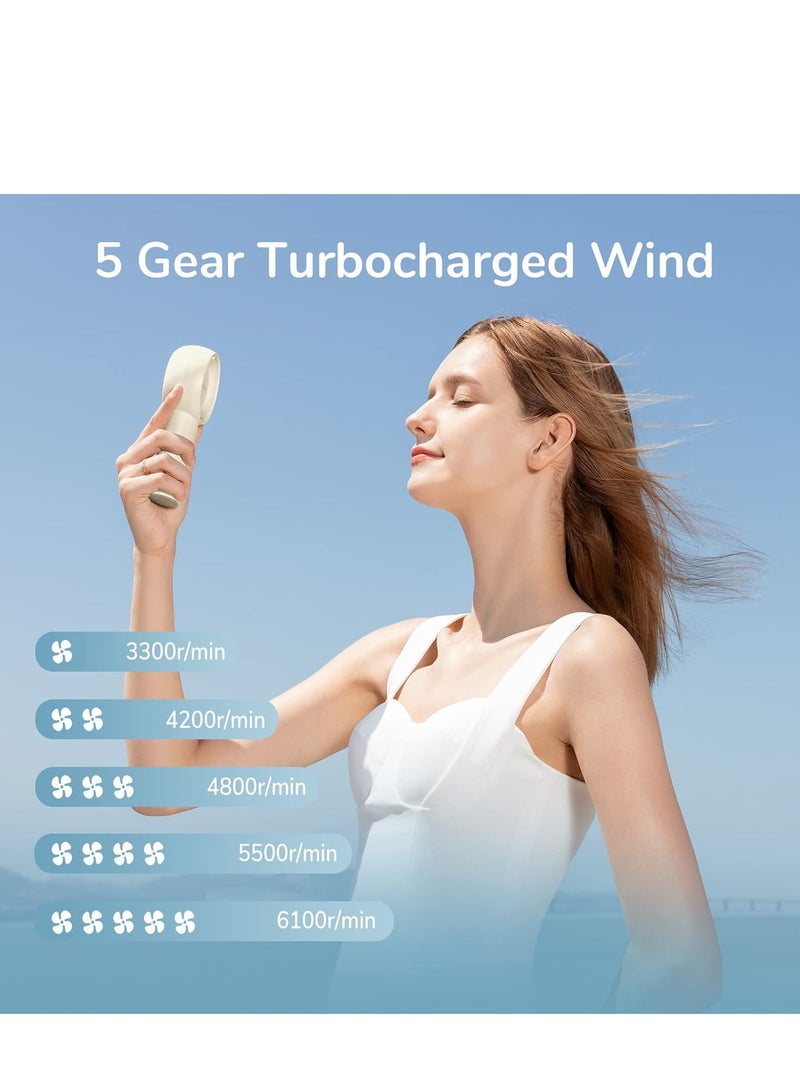 JISULIFE Handheld Portable Turbo Fan 16H Max Cooling Time, 4000mAh USB Rechargeable Personal Battery Operated Mini Small Pocket Fan with 5 Speeds forTravel/Outdoor/Home/Office - Brown - Image 5