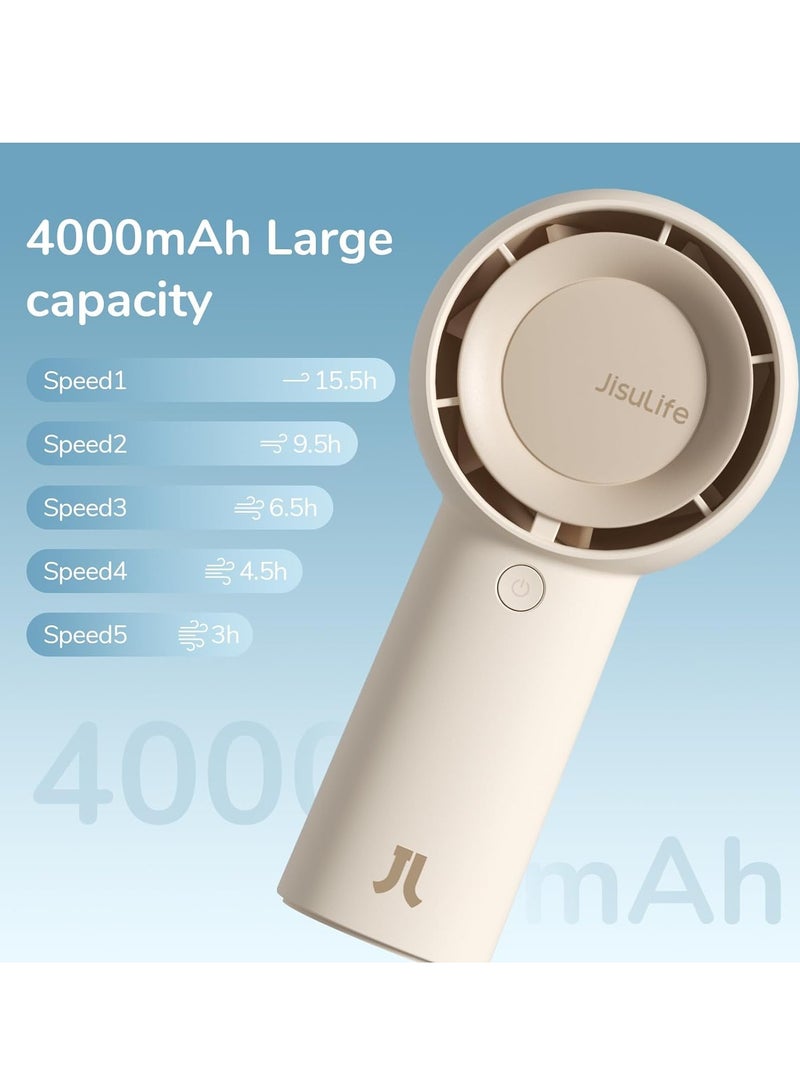 JISULIFE Handheld Portable Turbo Fan 16H Max Cooling Time, 4000mAh USB Rechargeable Personal Battery Operated Mini Small Pocket Fan with 5 Speeds forTravel/Outdoor/Home/Office - Brown - Image 3
