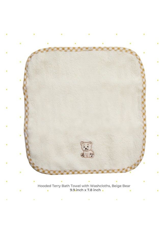 Spasilk Bath Hooded Towels & Washcloths Set for Babies, Hooded Terry Bath Towel & 4 Washcloths, Beige  - Image 2