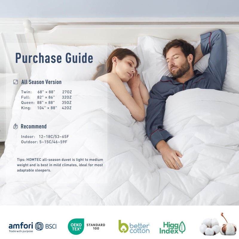 HOMTEC Duvet Insert Cotton Comforter Queen Size White Down Alternative Duvet Insert 100% Cotton Shell Quilted Fluffy Comforter Lightweight All Season 4 Corner Tabs Durable Breathable Noiseless - Image 4