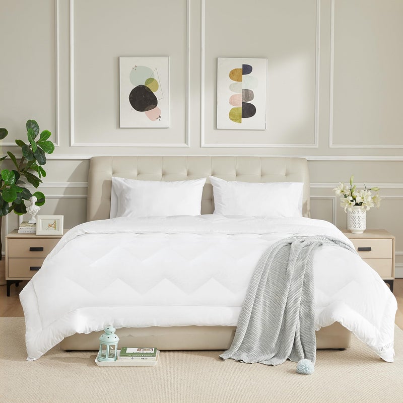 HOMTEC Duvet Insert Cotton Comforter Queen Size White Down Alternative Duvet Insert 100% Cotton Shell Quilted Fluffy Comforter Lightweight All Season 4 Corner Tabs Durable Breathable Noiseless - Image 1