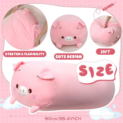 Woanger 354 Inches Pig Plush Pillow Cute Pink Soft Pig Plush Body Pillow Cylindrical Body Giant Stuffed Animal Large Kawaii Cartoon Hugging Toy Gifts Birthday Bedding Sleeping - Image 5
