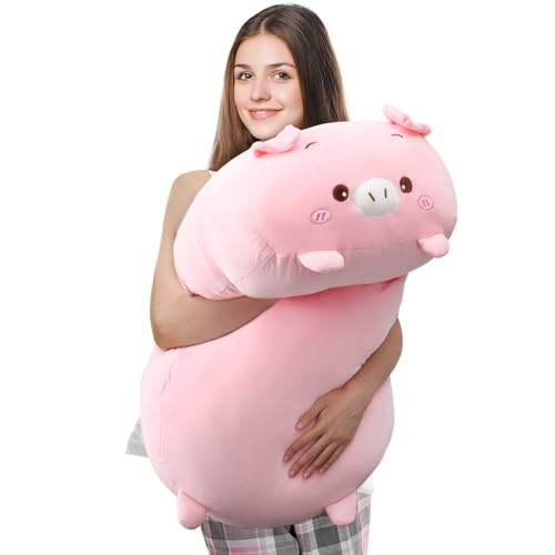 Woanger 354 Inches Pig Plush Pillow Cute Pink Soft Pig Plush Body Pillow Cylindrical Body Giant Stuffed Animal Large Kawaii Cartoon Hugging Toy Gifts Birthday Bedding Sleeping - Image 1