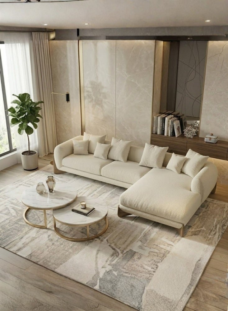 KARNAK Bouvera L Shape Boucle Sofa Beige - Image 1