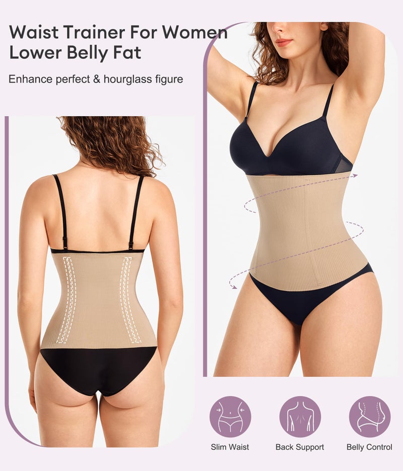 YERKOAD Waist Trainer for Women Corset Shapewear Tummy Control Faja Body Shaper Seamless Waist Cincher Postpartum Belly Band(Large,Beige) - Image 2