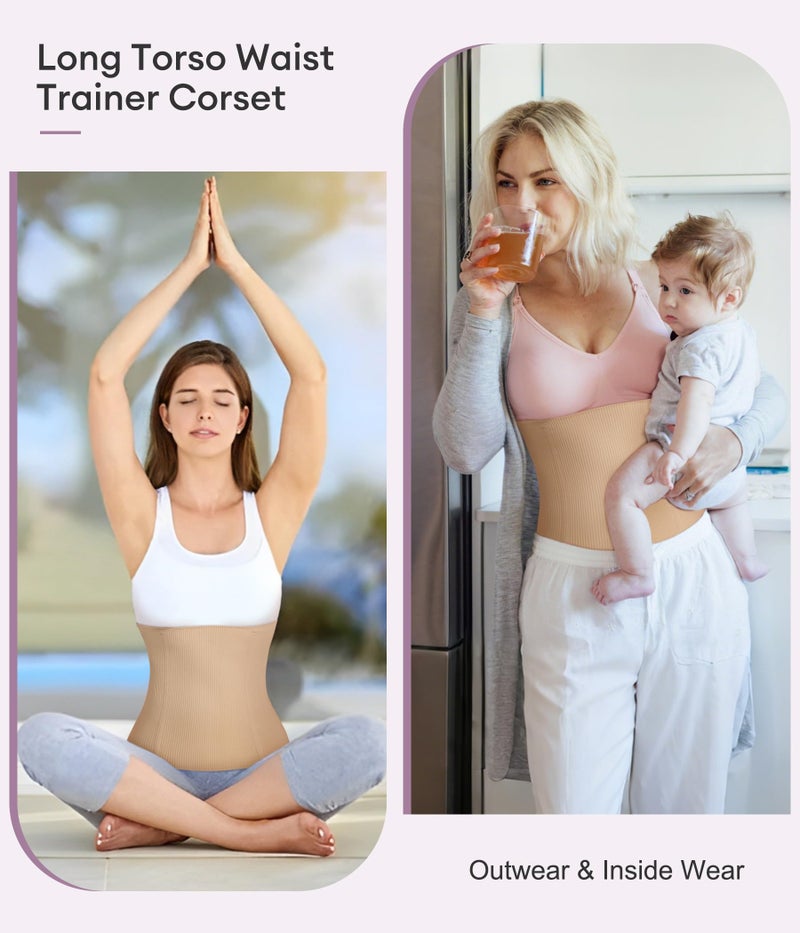 YERKOAD Waist Trainer for Women Corset Shapewear Tummy Control Faja Body Shaper Seamless Waist Cincher Postpartum Belly Band(Large,Beige) - Image 3