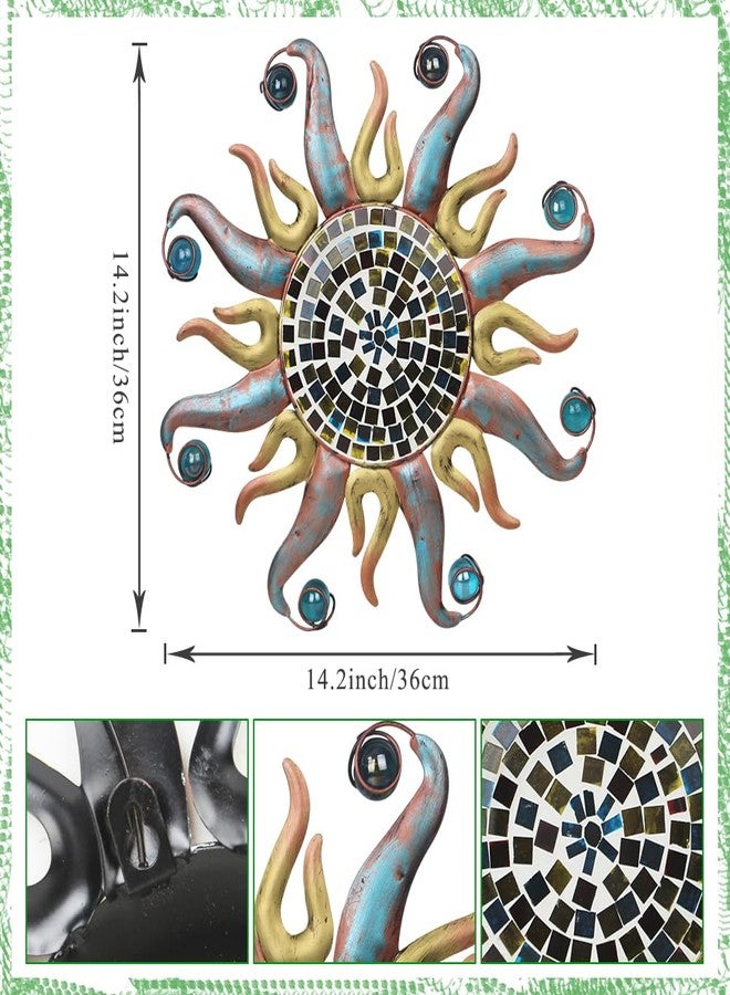 viterlight Sun Wall Decor, 14 Inch Metal Wall Art, Mosaic Hanging Wall Sculptures, Decorative Wall Art Decor for Living Room - Image 2