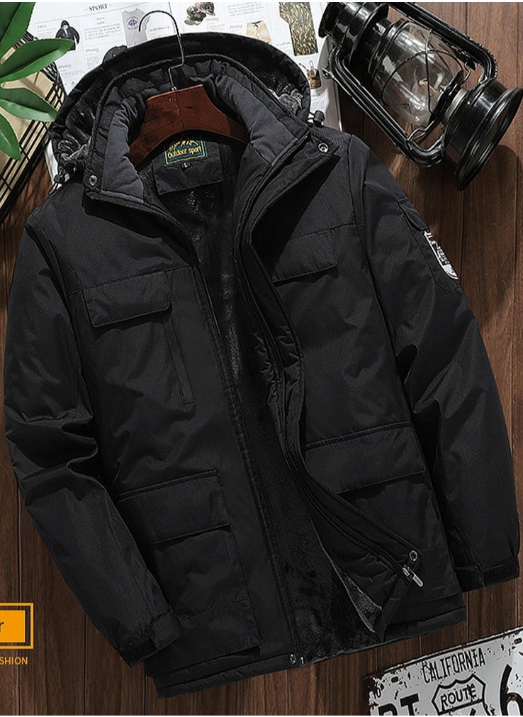 Loquat Men's Thicken Jacket Warm Winter Waterproof Windbreaker Detachable Hat Coat Black  - Image 1