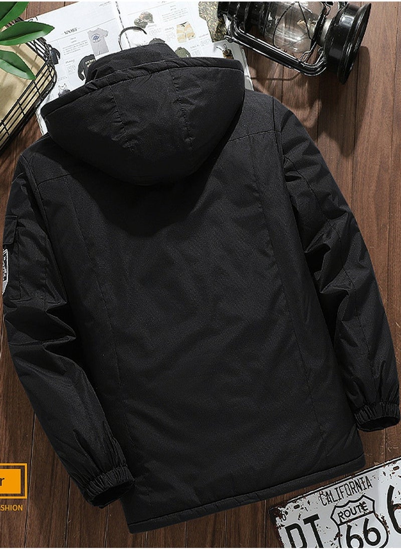Loquat Men's Thicken Jacket Warm Winter Waterproof Windbreaker Detachable Hat Coat Black  - Image 2